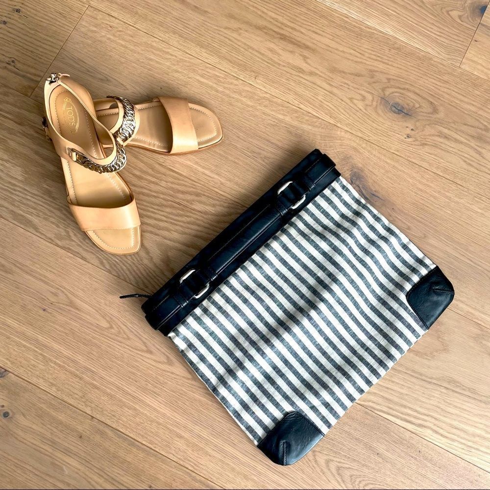 CLUB MONACO LINEN/LEATHER CLUTCH